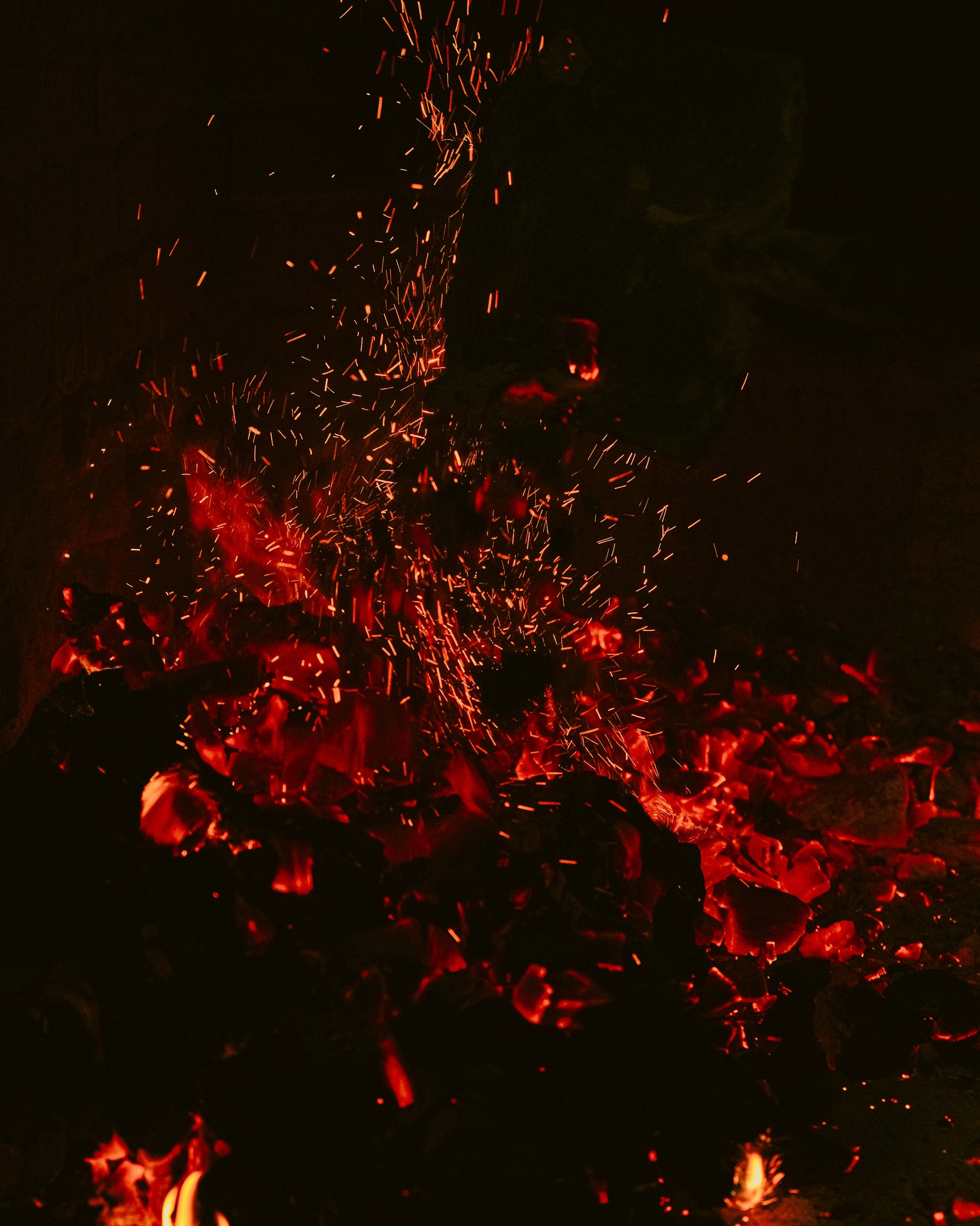 Wood fire giving a smoky aroma to grilled meats